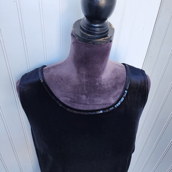 NWT Quaker Factory Top Set Women Black Sequins Velvet Stretch Formal Sleveless M - Picture 3 of 10